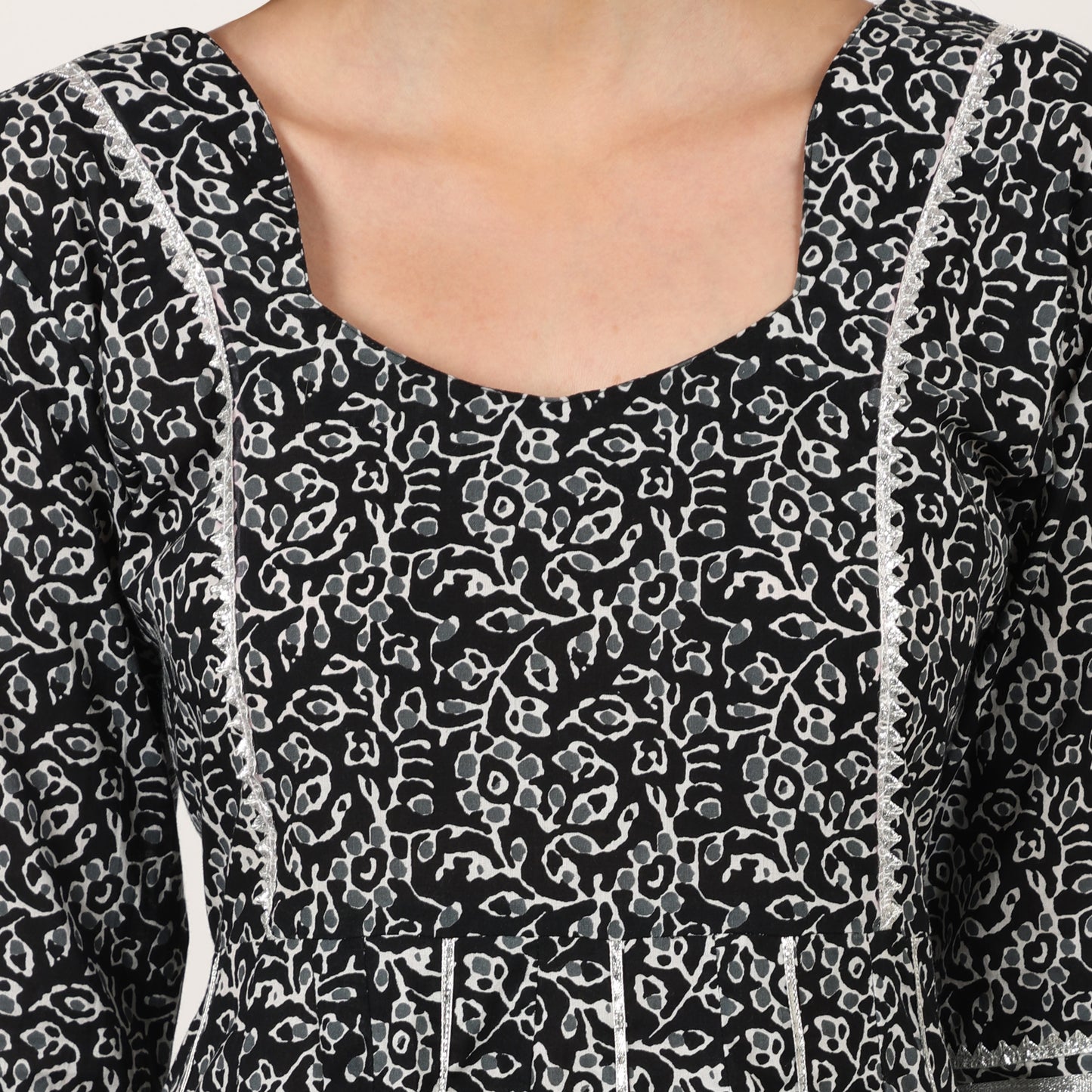 Black Floral Print Suit Set