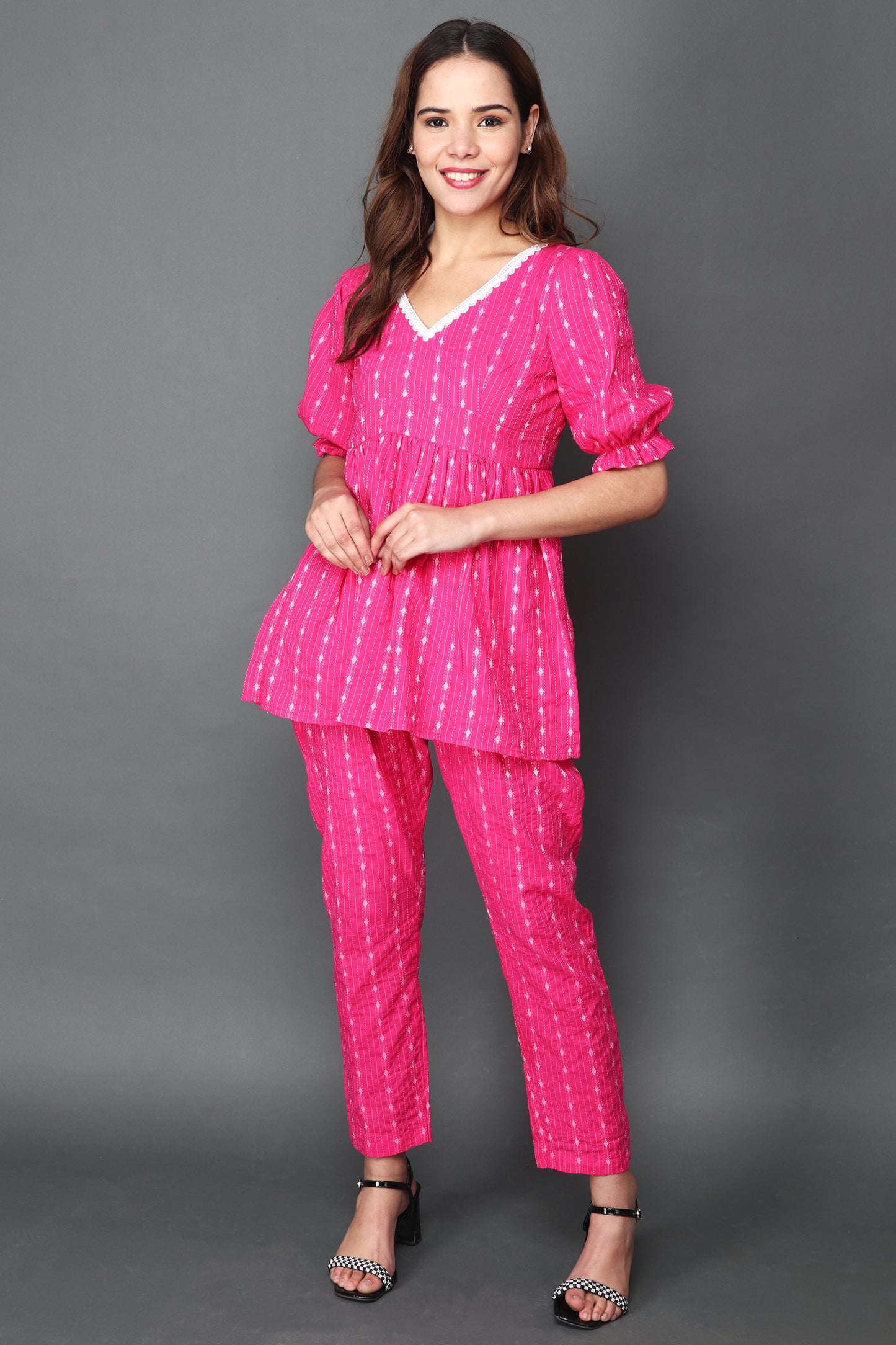 Magenta kathha cotton co ord set